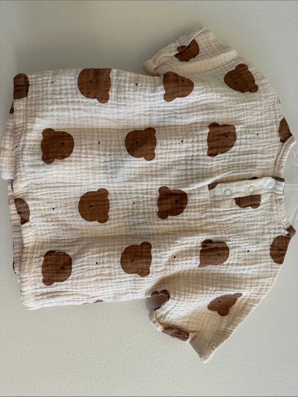 Toddler Bear Print Muslin Pajama Set - Cream & Brown